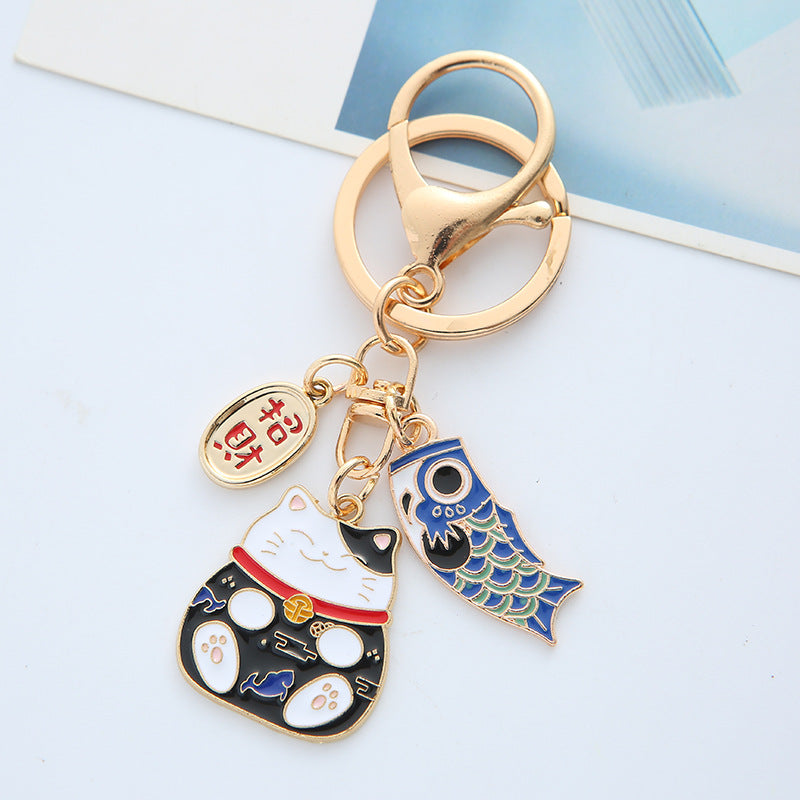 Wholesale Japanese Lucky Cat Drip Oil Alloy Keychains